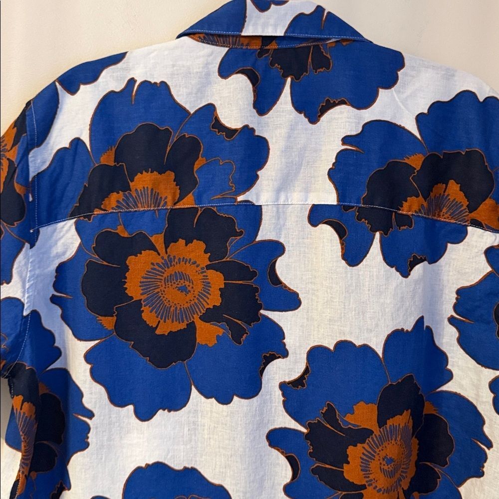 Gap Linen Blend Short Sleeve Button Down Shirt Men's L Blue Orange Floral Vacati - Picture 3 of 12